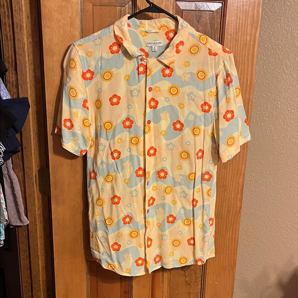 Floral Button Down Shirt - Orange, Yellow, Blue